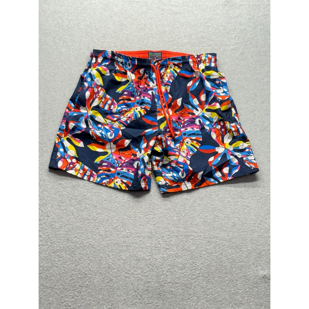 Broken Threads Mens Tropical Leaf Print Swim Trunks Navy Multicolor Size M